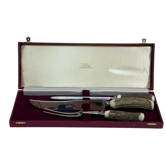 Mutual Hiram Wild Sheffield Fork Steel & Knife‎ Stag Antler England W/Box